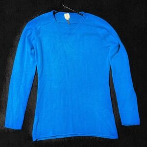 Qi Cashmere Blue Crew Neck Long Sleeve Sweater Top Women's XS